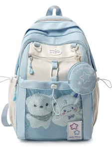 Mignon sac à dos d'étudiant bleu clair avec poche en filet et jolie pochette ronde, grand.