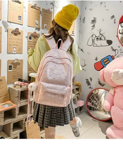 Joli sac à dos rose avec étoiles pour filles étudiantes, grand sac d'école décontracté.