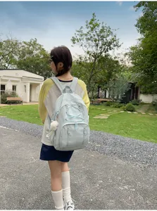 Japanese minimalist drawstring student backpack large capacity light blue school bag for teens