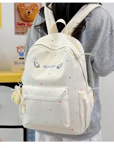 Japanischer Stil süßer Polka Dot Canvas Rucksack für Student Schule Alltag weiß