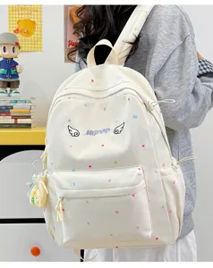 Süßer japanischer Stil Pünktchen Canvas Rucksack für Schüler Tägliche Schultasche leicht.