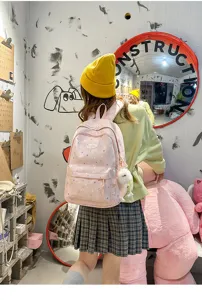 Sac à dos d'école rose étoilé pour filles, style preppy mignon grande capacité cartable.