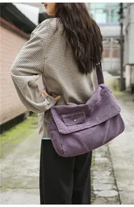 Vintage gewaschene Segeltuch Umhängetasche für Damen, große lässige Crossbody Schultertasche