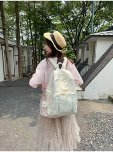 Detailed view of the Japanese minimalist drawstring backpack, large capacity and stylish design.