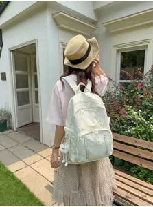Japanese style simple large capacity drawstring student backpack white casual school bag for youth