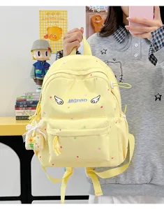 Niedlicher japanischer Punkt Canvas Rucksack für Schüler Schule und Alltag in Gelb