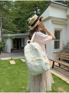 Japanese minimalist large capacity student backpack white stylish school bag casual daypack