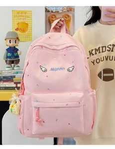 Niedlicher japanischer Polka-Dot-Schulrucksack für Mädchen, stylische Freizeittasche Detail.