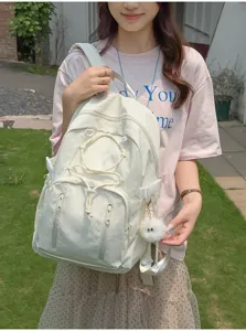 Japanese minimalist large capacity casual student school backpack in white color daily