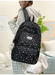Sac à dos d'école mignon avec imprimé d'étoiles, multi-compartiments et grande capacité pour étudiant