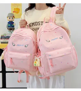 Süßer rosa Pünktchen Schulrucksack Set für Teenager Mädchen, stylische Freizeit Tasche.