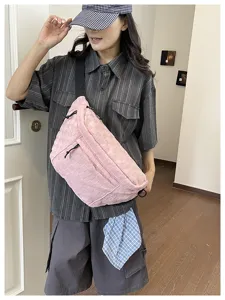 Modische rosa Nylon gewebte Brusttasche für Damen, große Kapazität lässige Umhängetasche Alltag.