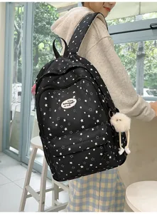 Joli sac à dos scolaire motif étoiles grand format style collège pour étudiante et fille