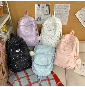 Sac à dos scolaire mignon avec joli motif étoile, grande capacité, multi-compartiments