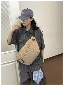 Freizeit Nylon Gitter Brusttasche Unisex Mode Umhängetasche Schultertasche für Pendeln khaki