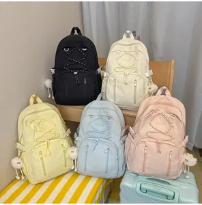 Japanese style multi-color canvas backpack large capacity student school bag casual daypack