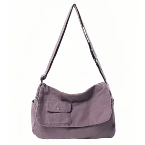 Lässige lila Canvas Umhängetasche vintage Schultertasche für Damen im täglichen Pendeln