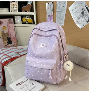 Sac à dos d'école mignon avec motif d'étoiles, grand compartiment sac décontracté.