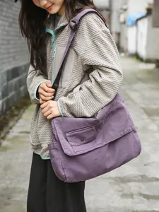 Vintage Gewaschene Leinwand Umhängetasche Große Kapazität Schultertasche Für Damen Herren Casual Pendeln Retro Kuriertasche