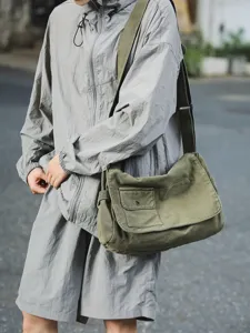 Vintage Canvas Umhängetasche für Damen, große Kapazität lässige Schultertasche, grün