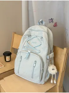 Japanese style minimalist light blue student backpack large capacity casual school bag for youth