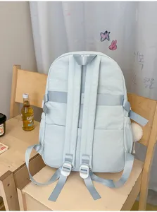 Light blue minimalist student backpack, large capacity high-quality school bag for daily use.
