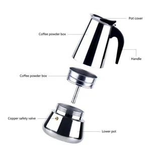 Edelstahl Moka Kaffeemaschine Espresso Kaffeekocher Explosionsansicht Detailansicht.