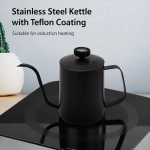Caffettiera a collo di cigno in acciaio inossidabile con termometro, rivestimento teflon, induzione.