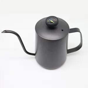 Bollitore per caffe a collo di cigno in acciaio inossidabile nero con termometro.