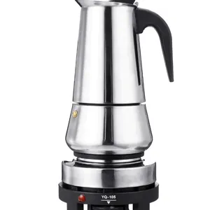 Stainless Steel Moka Pot And Electric Stove Combo Coffee Maker Set With Heating Base For Home Office Kitchen