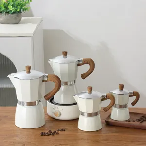 Style Italien Aluminium Moka Pot Cafetiere Espresso Avec Poignee Imitation Bois Classique Cafetiere Octogonale