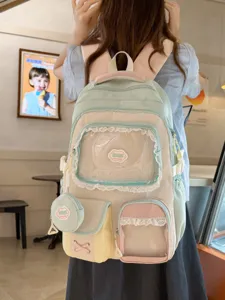 Bellissimo zaino scolastico trasparente colorblock grande capacità per le ragazze