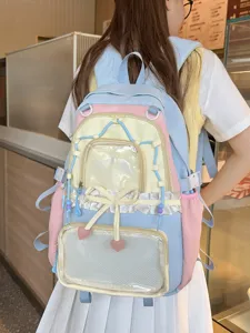 Zaino Scolastico in Nylon in Stile Harajuku Giapponese Dolce Blocchi di Colore Grande Capacità Ita Bag per Ragazze Zaino da Viaggio Traspirante