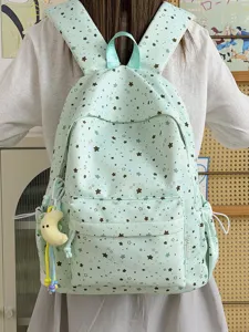 Lightweight student backpack with cute star print, large capacity casual school bag for girls