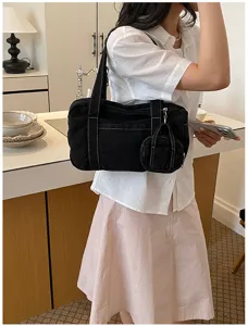 Women canvas shoulder bag casual underarm tote with mini pouch vintage style fashion handbag