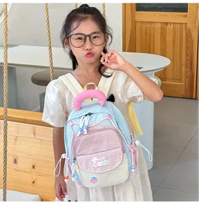 Kids colorful backpack for kindergarten student, cute contrasting color school bag with pocket.