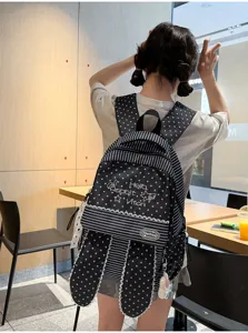 Sac à dos d'école mignon style Harajuku oreilles de lapin rayé étoile grande capacité.