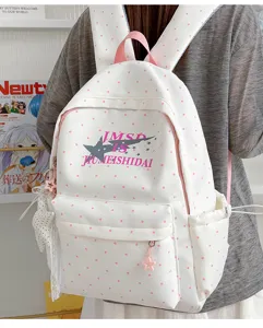 Japanese style cute polka dot canvas backpack for student school bag with star letter print.