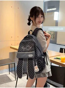 Sac à dos rayé avec étoiles et oreilles de lapin style Harajuku japonais pour l'école quotidienne.