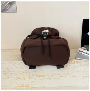 Koreanischer Stil minimalistischer brauner Canvas Kordelzug Rucksack Damen und Studenten.