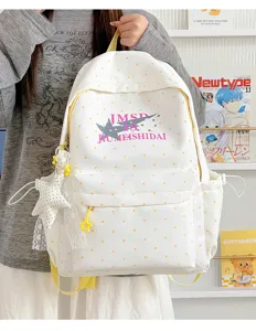 Japanese anime style star print polka dot large capacity school backpack for student daily use.