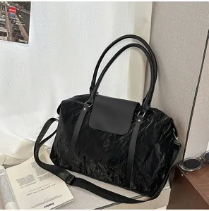 Gran bolsa de viaje para mujer, bolsa de deporte ligera con correa de hombro, bolso negro.