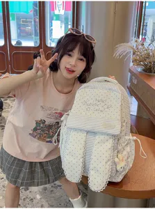 Sac à dos Harajuku mignon oreilles de lapin rayé étoiles grande capacité cartable d'école.