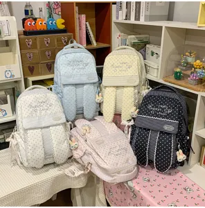 Style Harajuku japonais mignon oreilles de lapin rayé étoile grand sac à dos cartable
