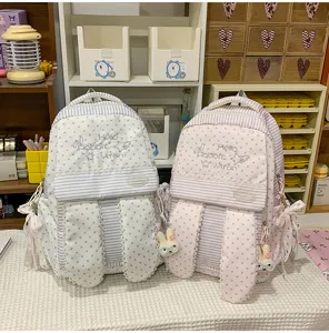 Sac à dos d'étudiant à rayures étoiles et oreilles de lapin style Harajuku japonais