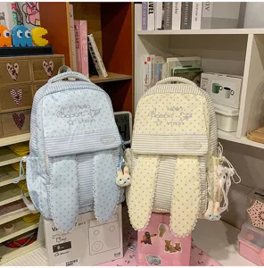Sac à dos japonais Harajuku style fille douce oreilles de lapin rayures étoile grande capacité