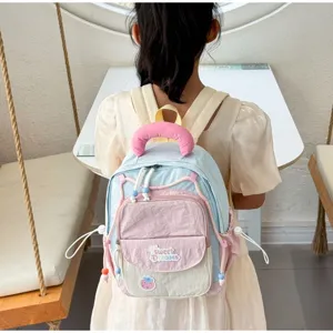 Cute kids canvas backpack sweet dreams colorblock school bag for kindergarten girls detail view