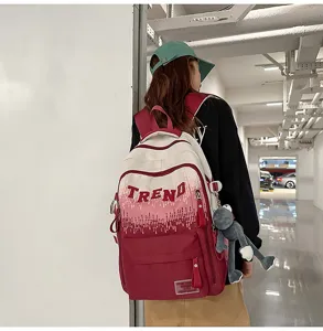 Gradient Large Capacity School Backpack Student Bookbag Trendy Casual Daypack for Girls