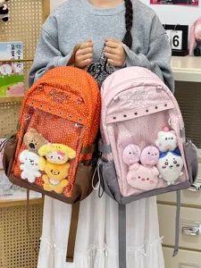 Zaino ita trasparente a pois carino grande capacità borsa scolastica per studenti con peluche