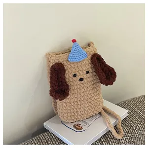 Handmade crochet cute puppy phone bag crossbody shoulder bag for casual travel daily use.